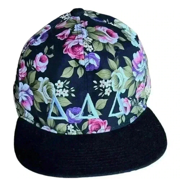 Embroidered Tri Delta Black Floral Adjustable Snap Back Trucker Hat 🔺🔺🔺 - Picture 1 of 5